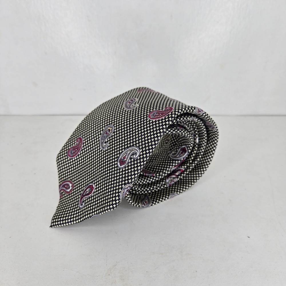 Christian Dior Beautiful All Silk Paisley Neck Tie Gray Purple Pink Woven‎ Italy
